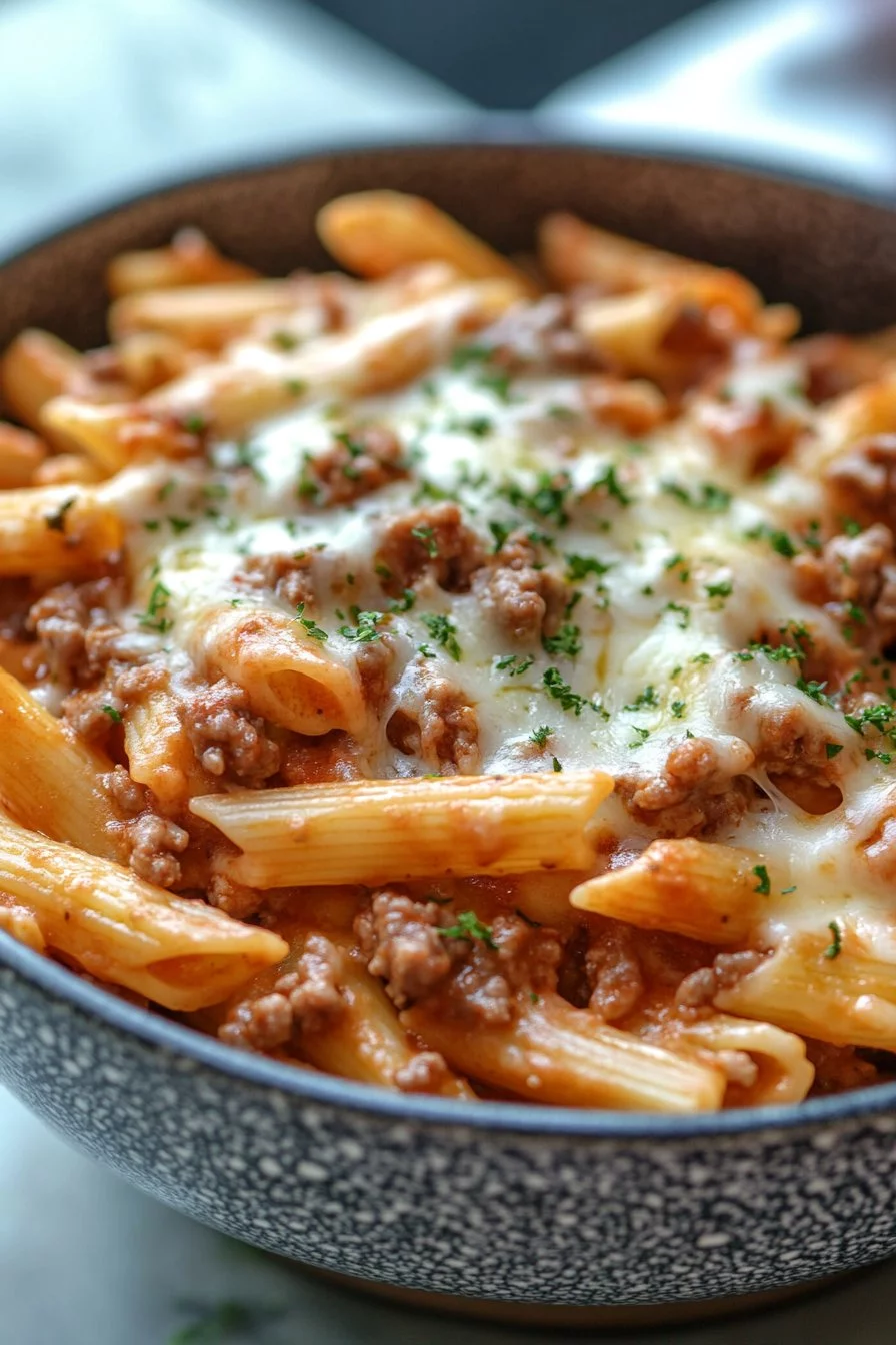 Easy Cheesy Beef Penne Pasta