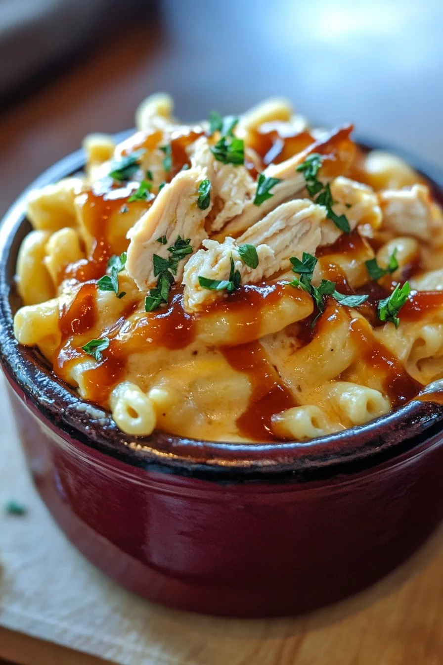 High Protein Honey BBQ Chicken Macaroni and Cheese