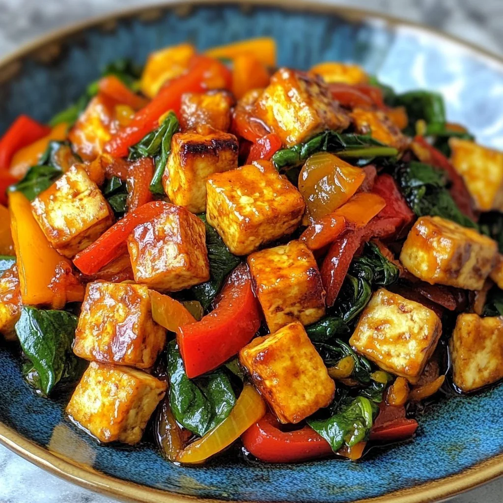 Autumn vegetable stir-fry with tofu, featuring seasonal veggies in a vibrant dish.