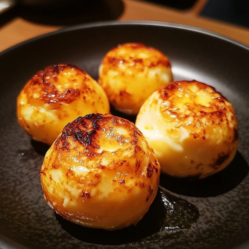 Baked eggs with ricotta served in a rustic dish, topped with herbs.