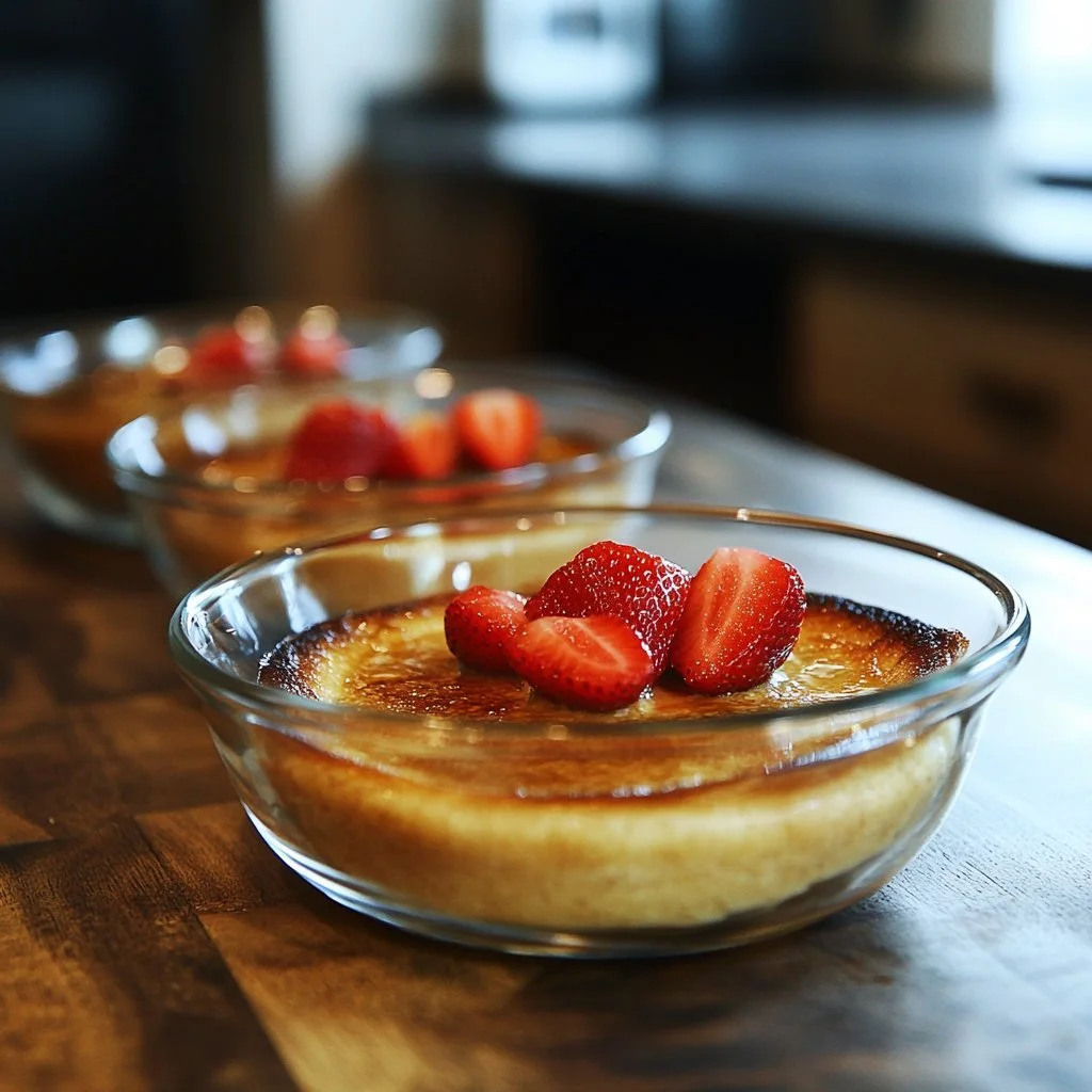Baked gluten-free protein pancake bowls topped with fresh fruits and nuts.