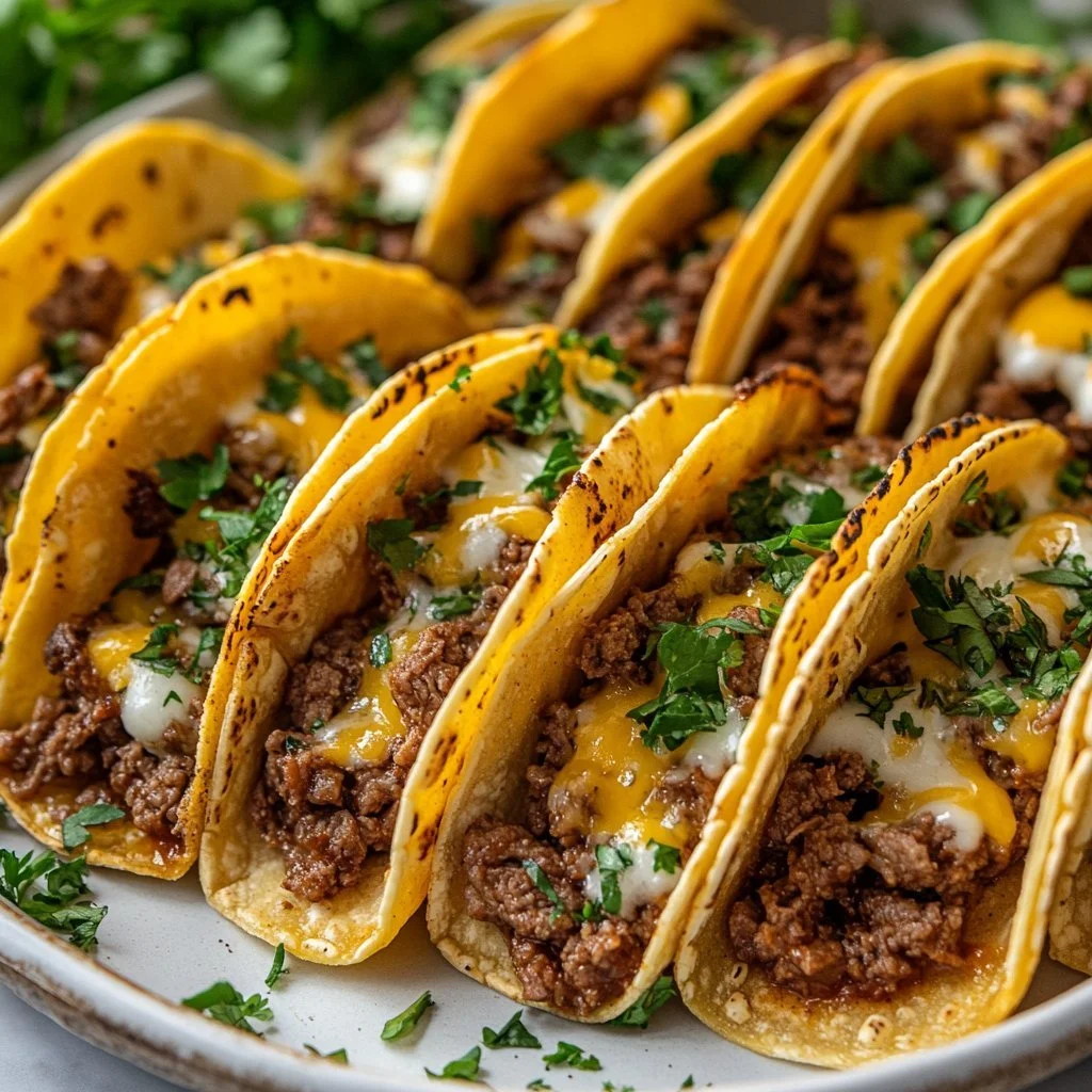 Delicious beef and cheese oven-baked tacos ready to serve