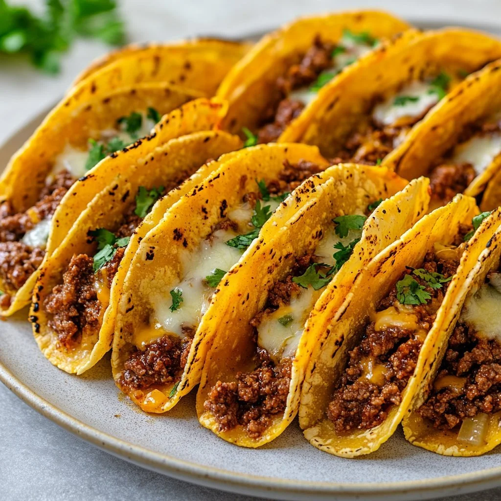 Delicious beef and cheese oven-baked tacos on a plate
