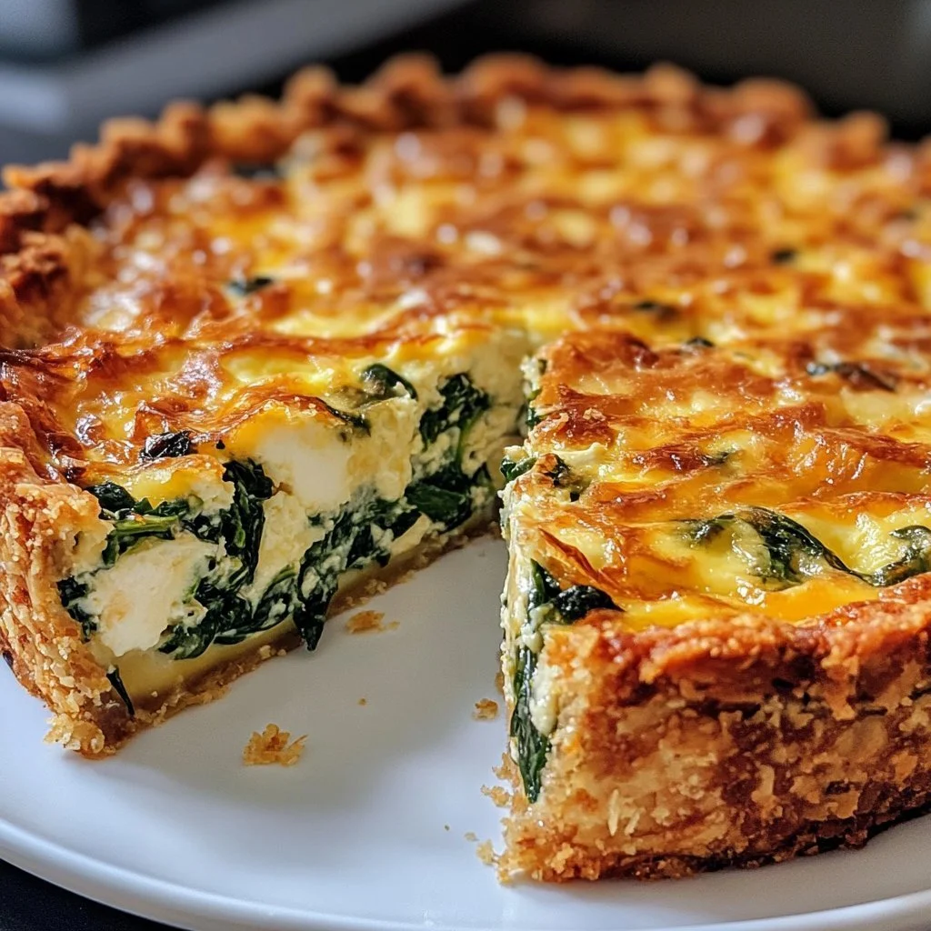 Delicious hash brown crust quiche sliced and served with fresh herbs