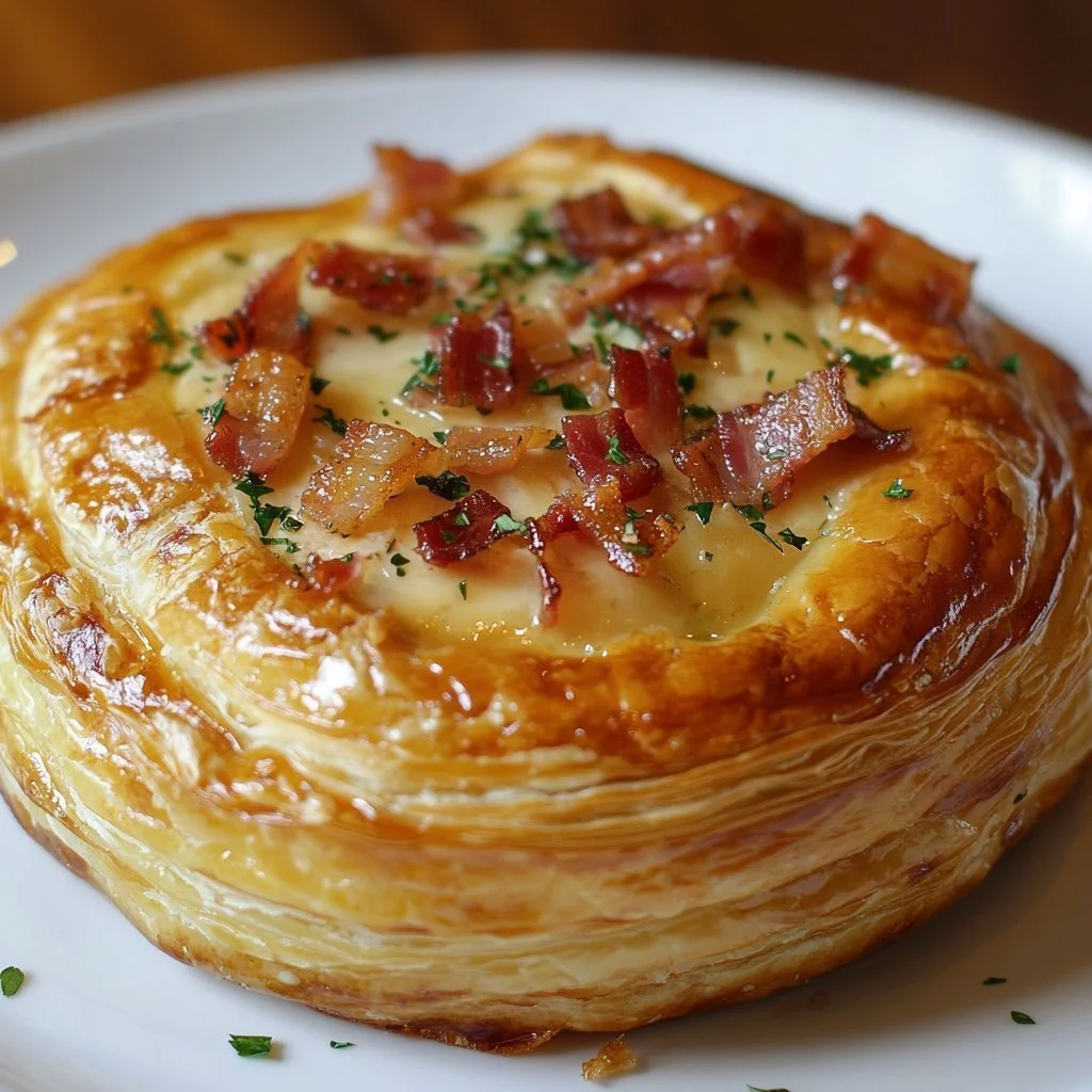 Delicious Camembert and Pancetta wrapped in golden puff pastry