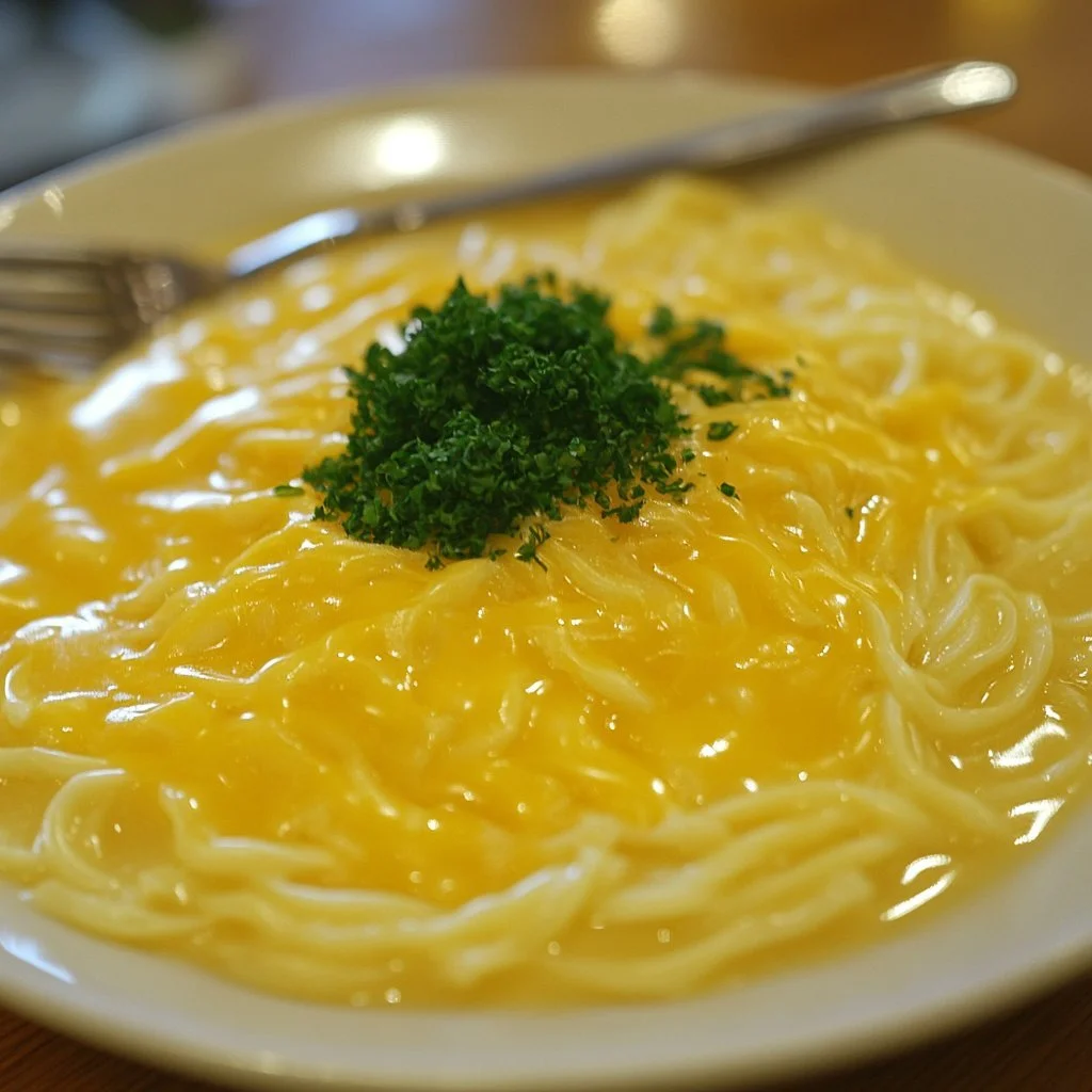 Delicious bowl of cheese ramen topped with green onions and spices