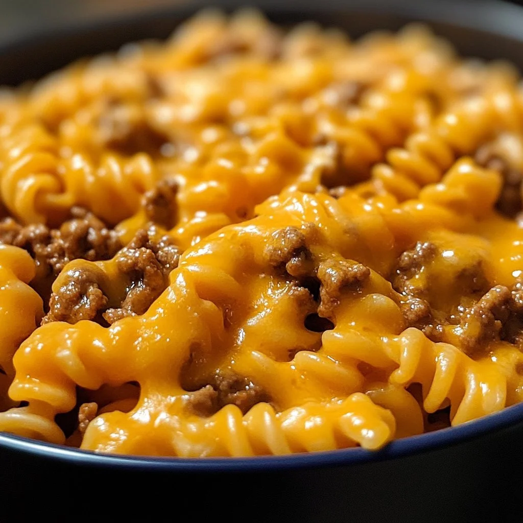 Cheesy taco pasta dish garnished with fresh herbs, served in a bowl.