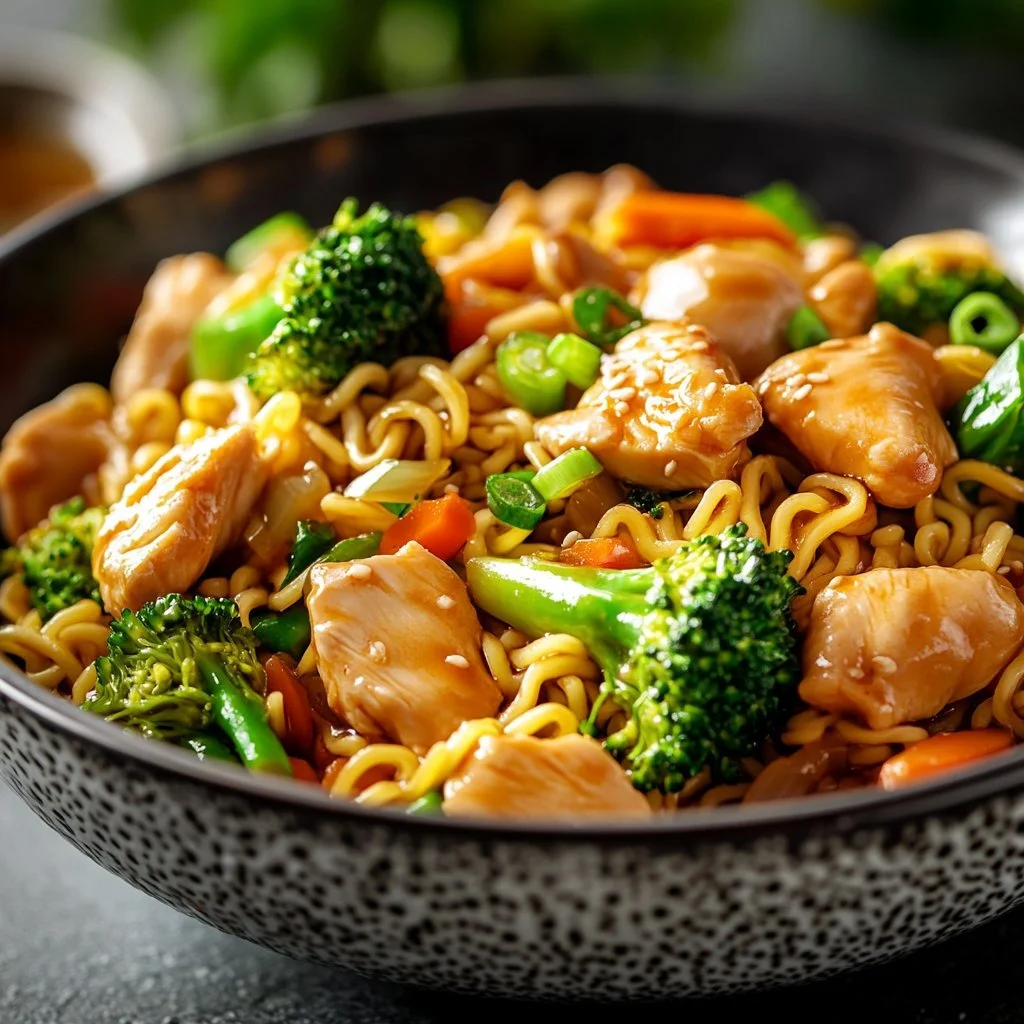 Delicious Chicken Ramen Stir Fry with vibrant vegetables and tender chicken