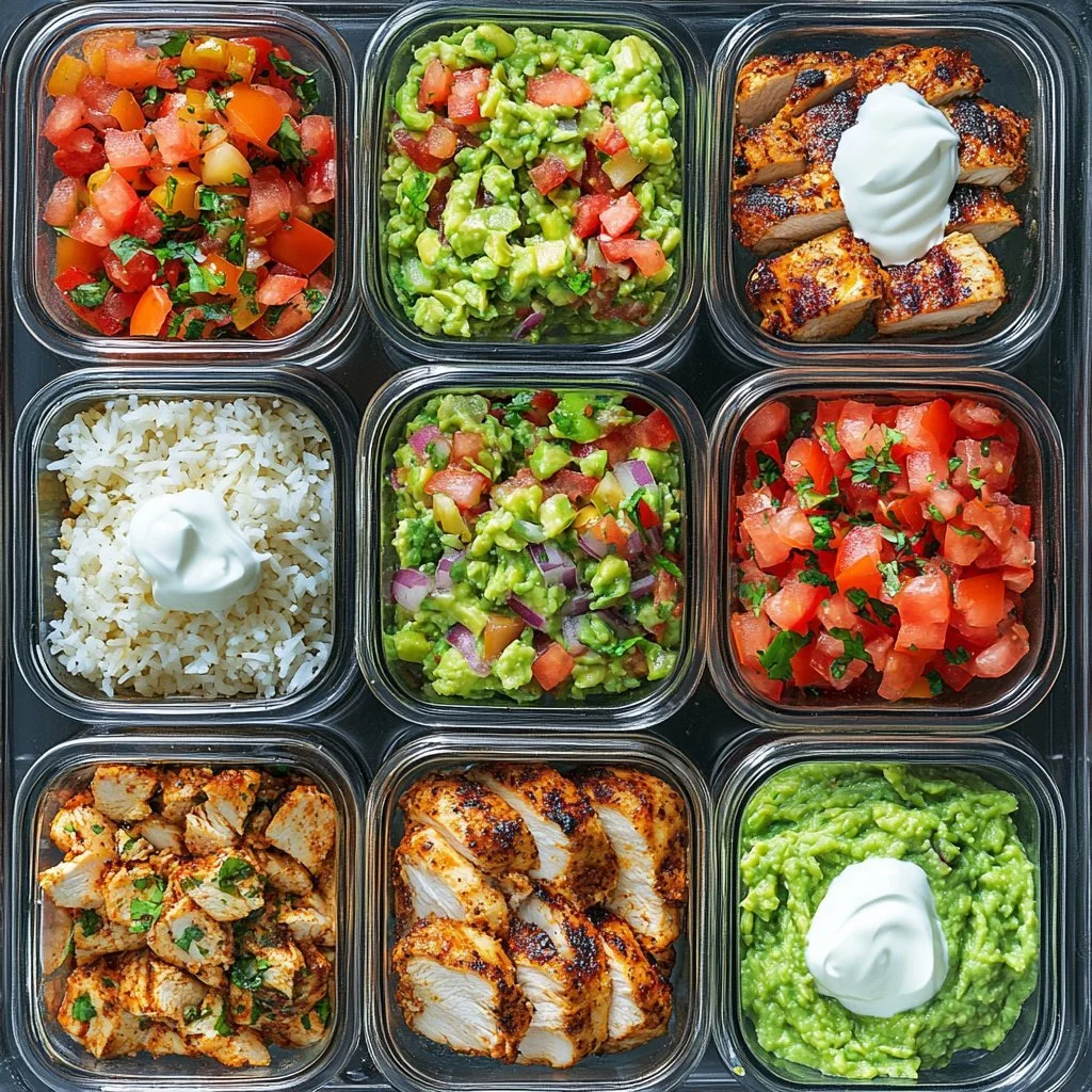 Bowl of Chipotle Chicken served with rice, beans, and fresh toppings
