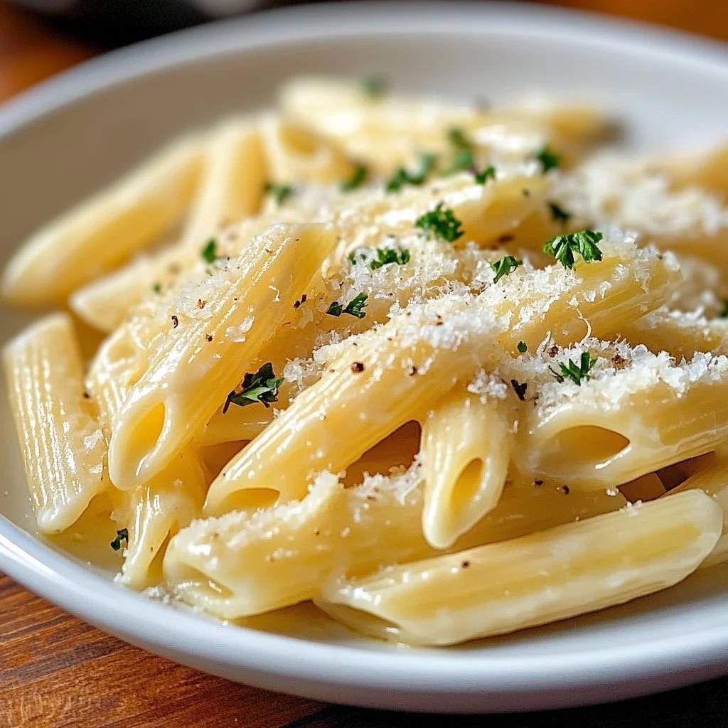 Creamy garlic pasta dish with garlic and olive oil poured over spaghetti