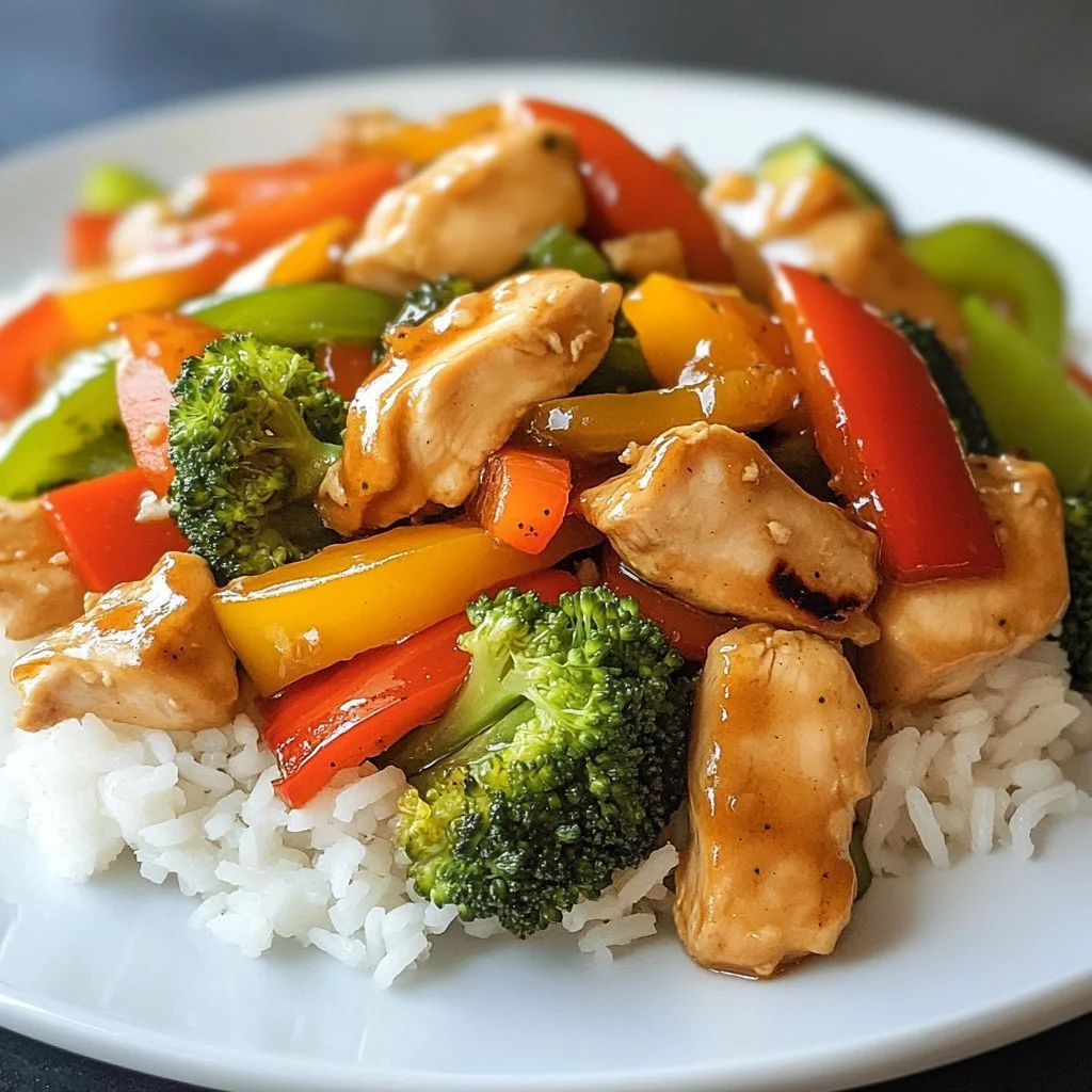 Delicious easy chicken stir fry with colourful vegetables in a skillet