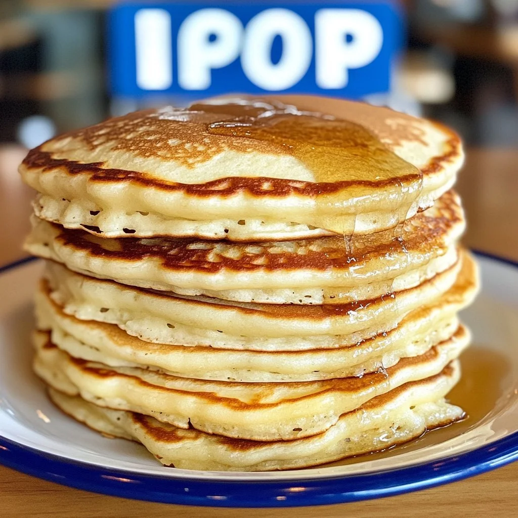 Stack of fluffy pancakes topped with syrup and berries