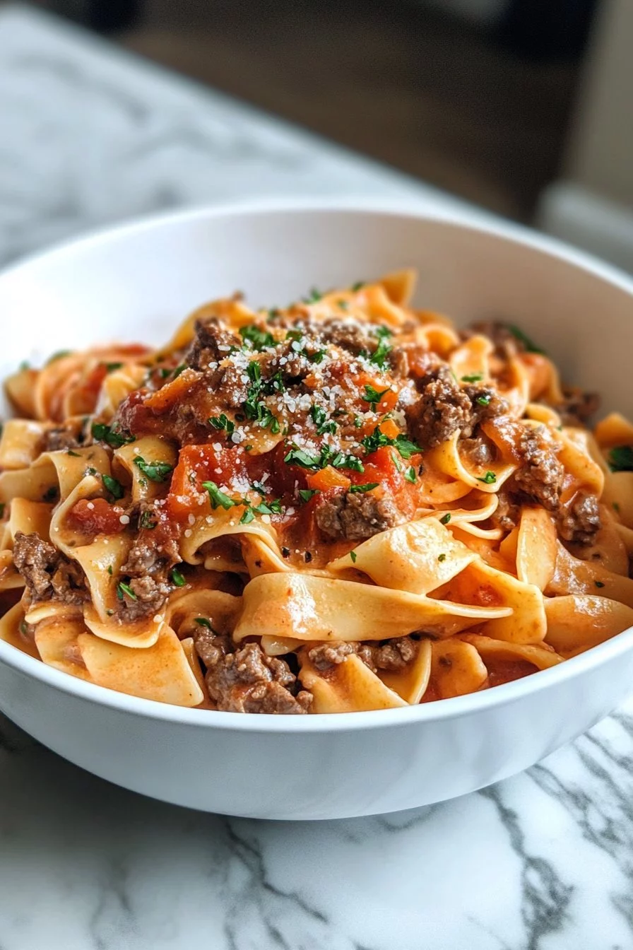 High Protein Creamy Beef Pasta