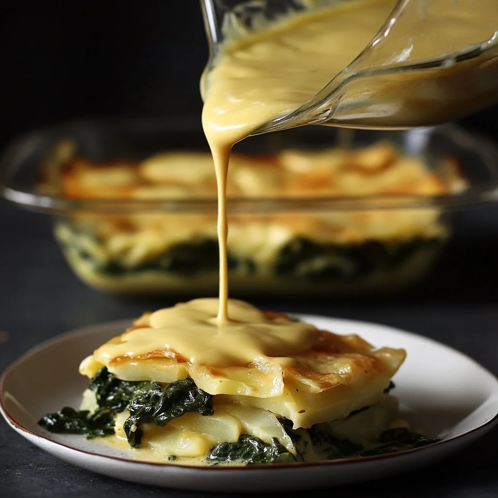 Delicious Potato and Spinach Casserole served in a dish