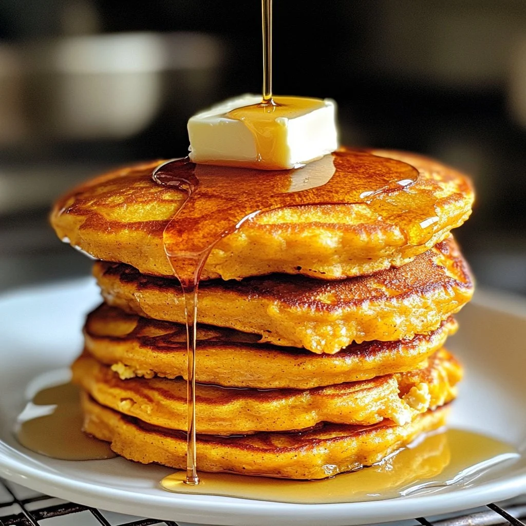 Delicious pumpkin cottage cheese pancakes garnished with cinnamon and maple syrup