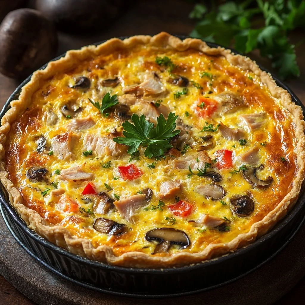 Delicious rice tuna pie without crust served on a plate.