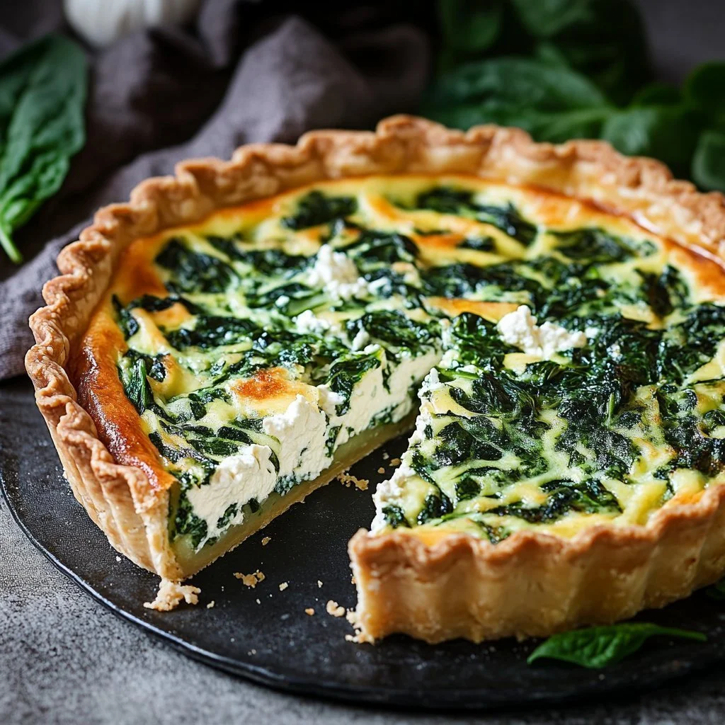 Delicious Ricotta Spinach Quiche with creamy filling and fresh ingredients