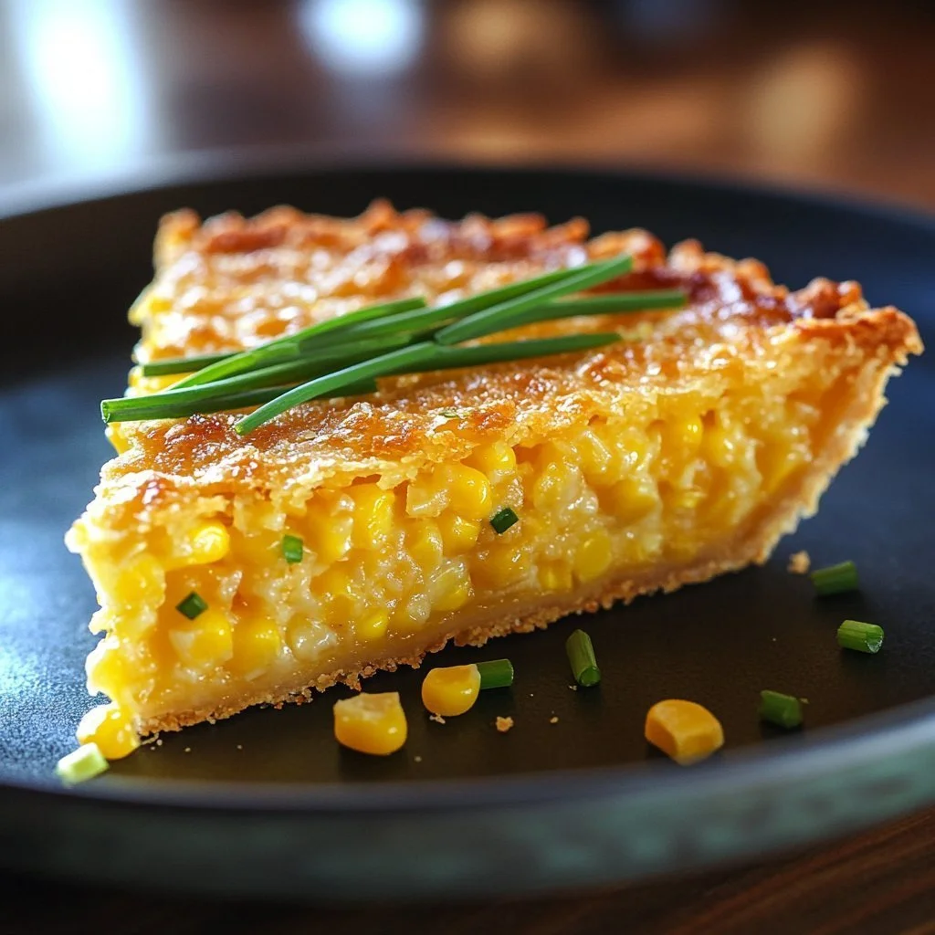 Delicious sweet corn and cheddar cake served on a wooden table
