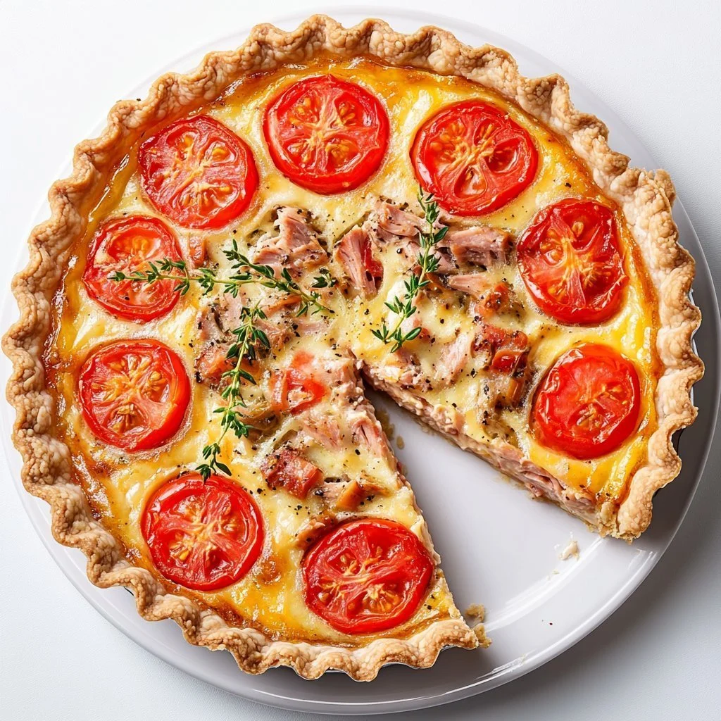 A delicious Tuna Mustard Tart, showcasing rich flavours and a crispy crust.