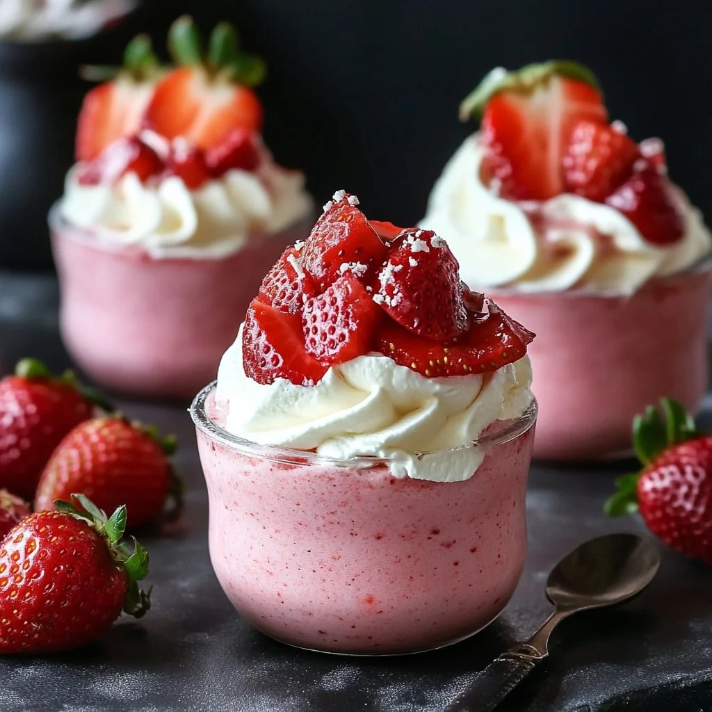 Delicious 3-ingredient strawberry mousse served in a glass