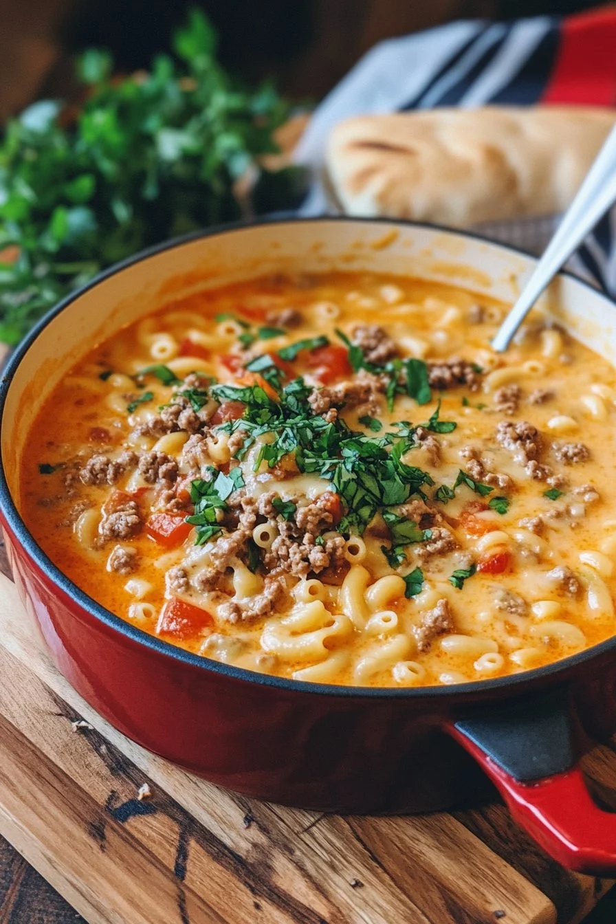One-Pot Macaroni Cheeseburger Soup
