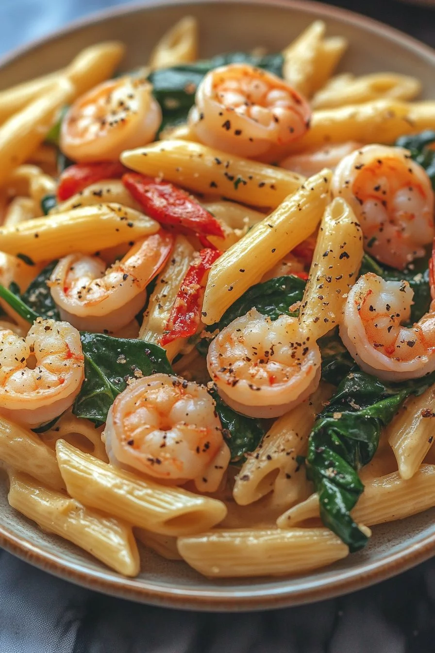 Cheese, Prawn Penne Pasta & Spinach
