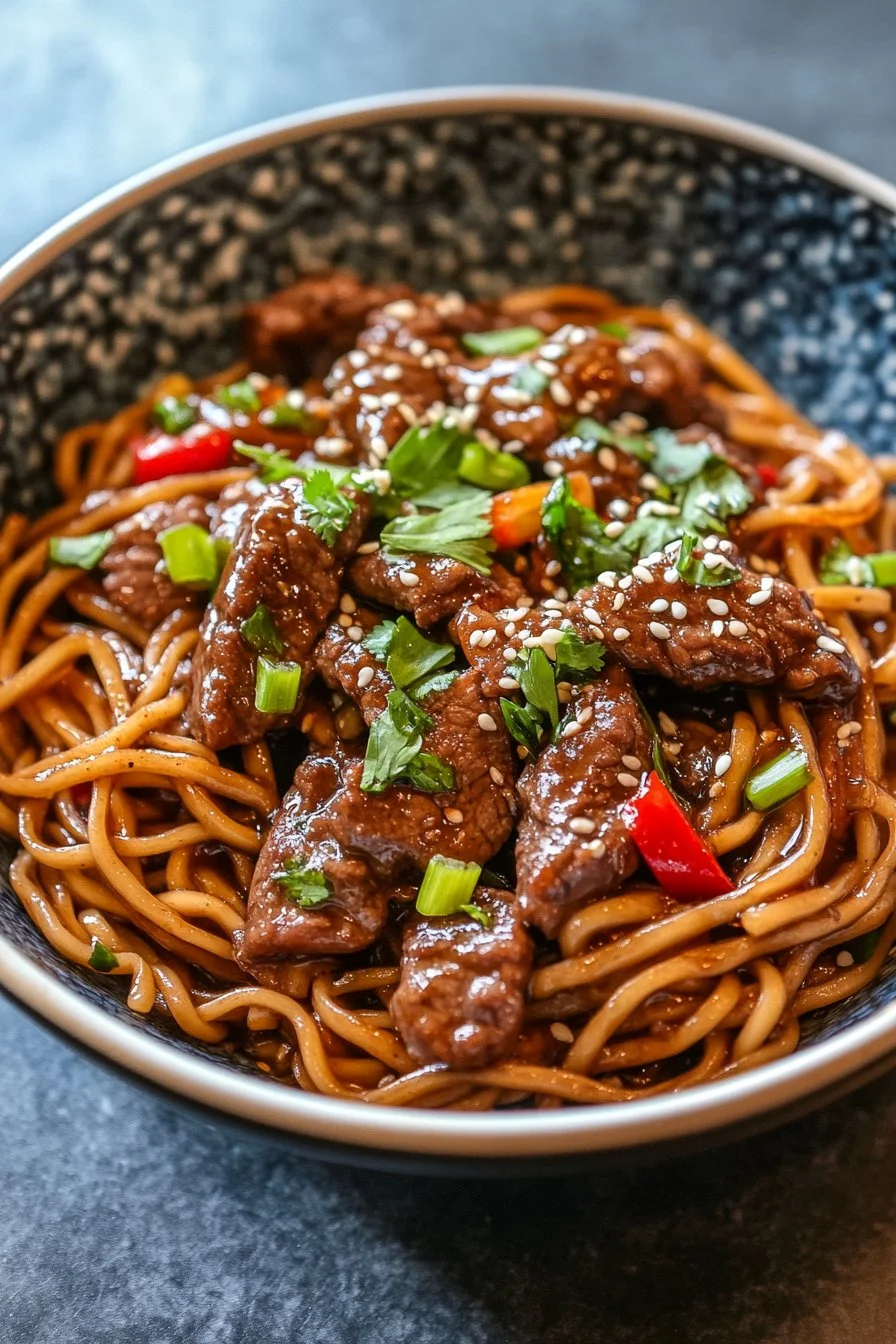 Beef Stir-Fry with Noodles and Sticky Sauce