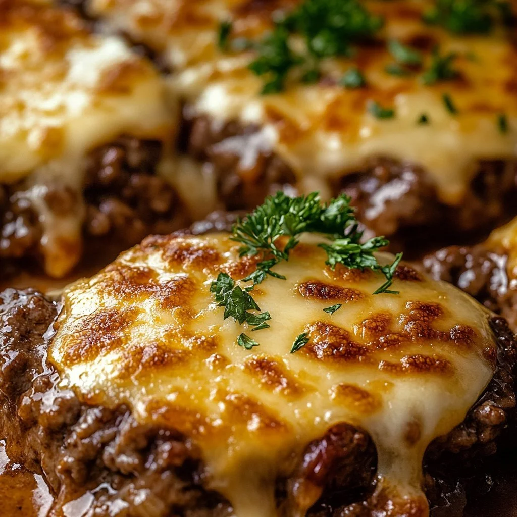 Amish hamburger steak bake served on a plate with vegetables