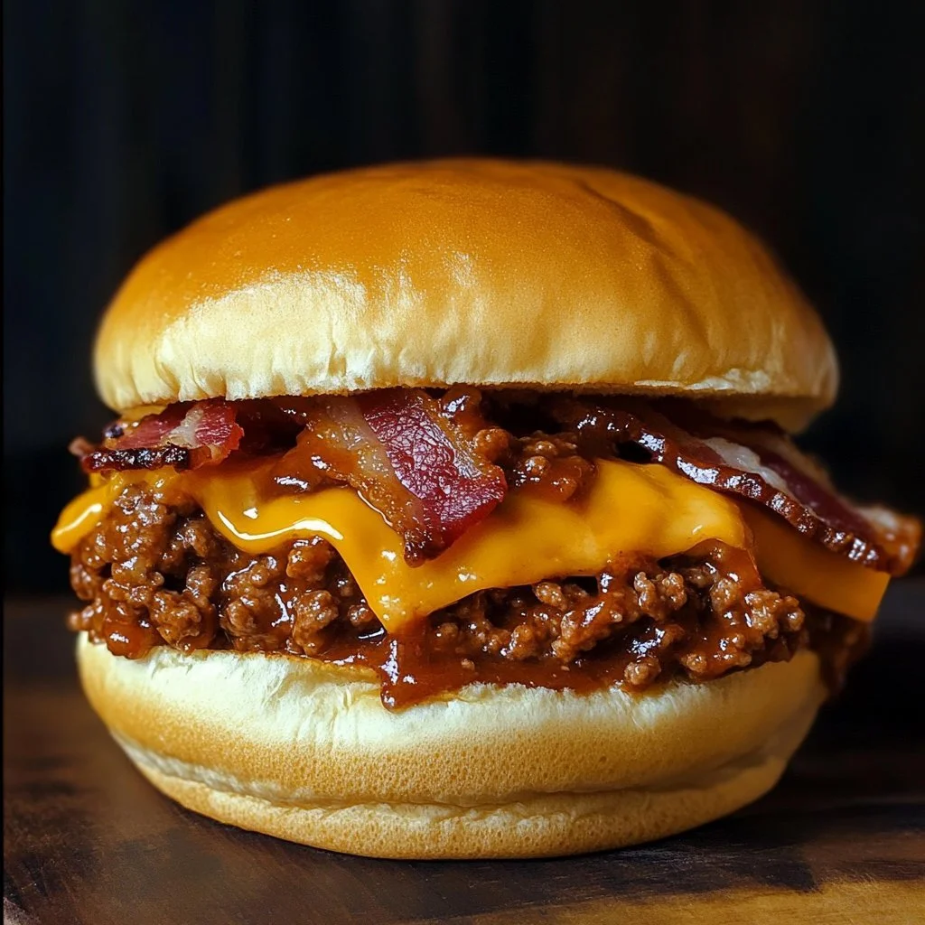 BBQ Bacon Cheeseburger Sloppy Joes served on a plate with garnishes