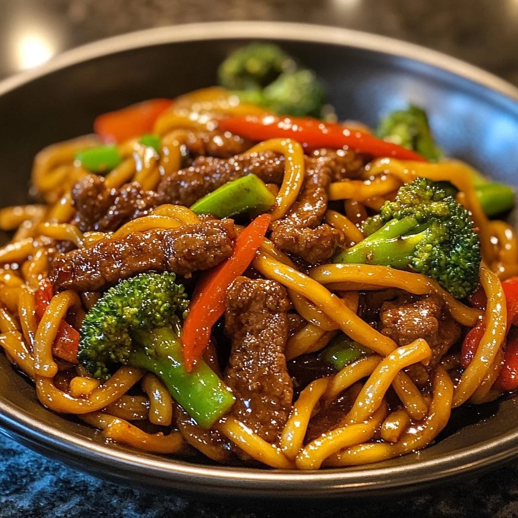 Beef Lo Mein featuring tender beef, vegetables, and noodles in a delicious stir-fry