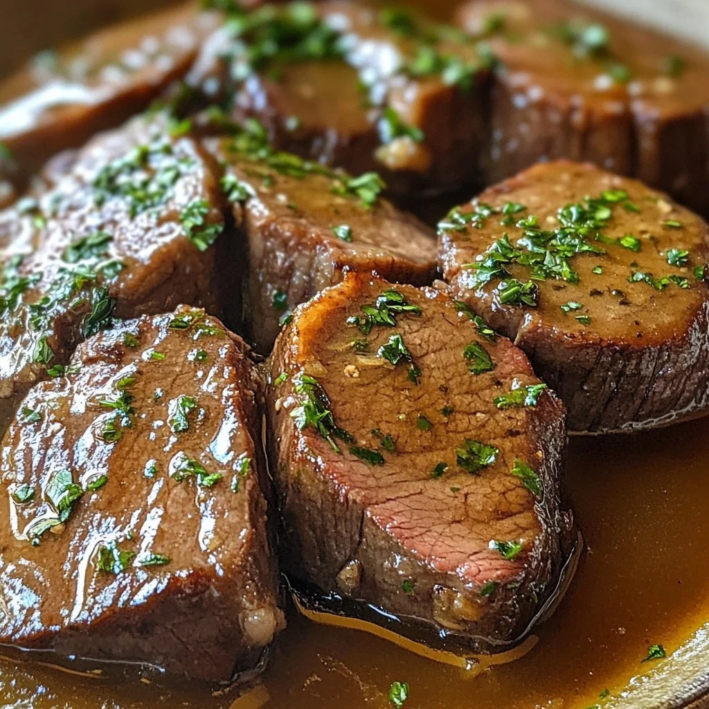 Delicious slow cooked round steak served with vegetables