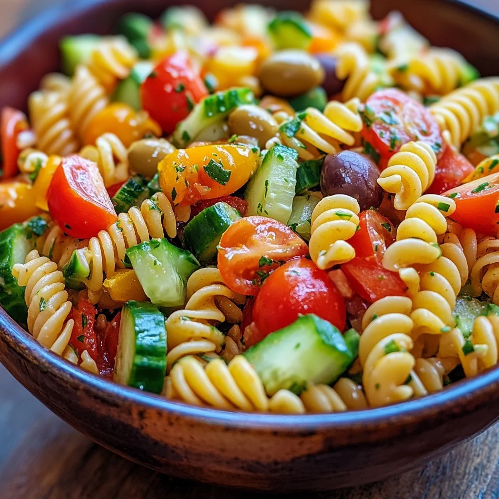 Delicious best pasta salad with Italian dressing in a bowl