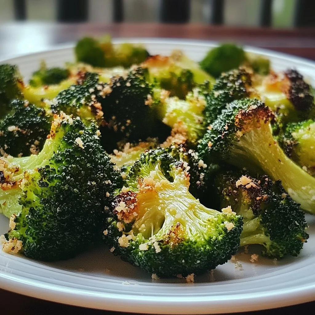 Plate of Broccoli with Nutritional Yeast garnished and ready to serve