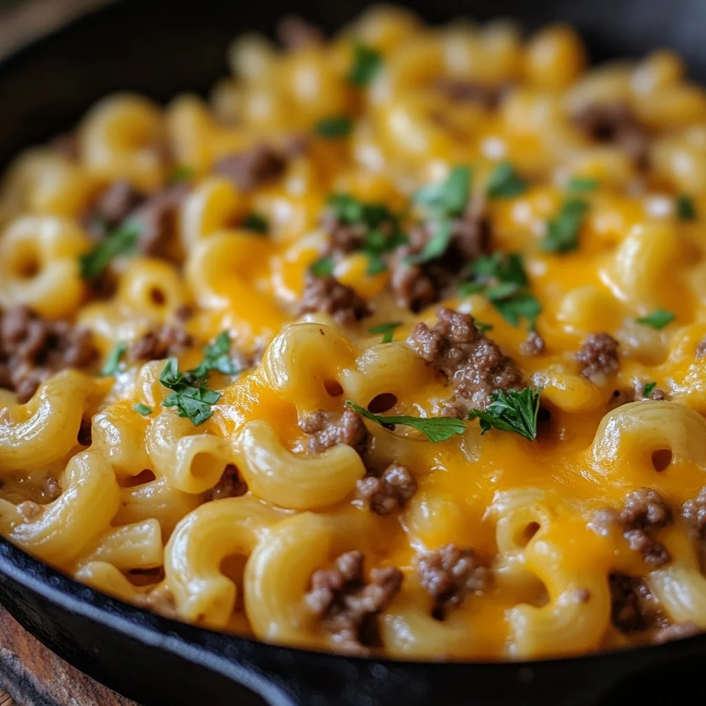 Cheeseburger macaroni skillet with cheese and ground beef