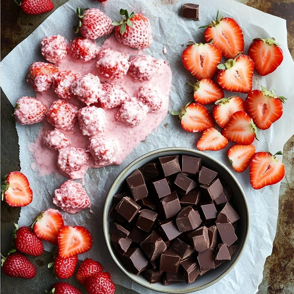 Chocolate Strawberry Yoghurt Clusters featuring rich chocolate and fresh strawberries