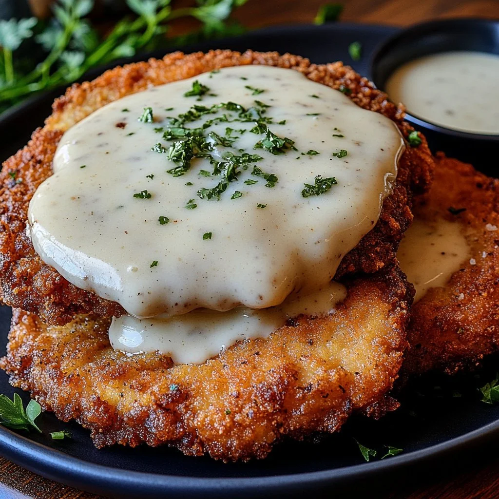 Delicious Country Fried Steak served with gravy and sides