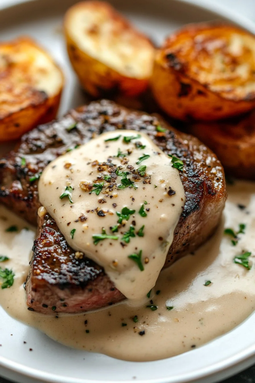 Garlic Butter Steak with Parmesan Cream Sauce