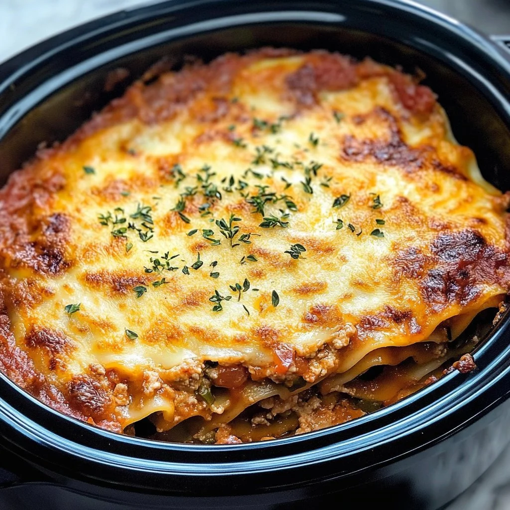 Delicious slow cooker lasagna served on a plate