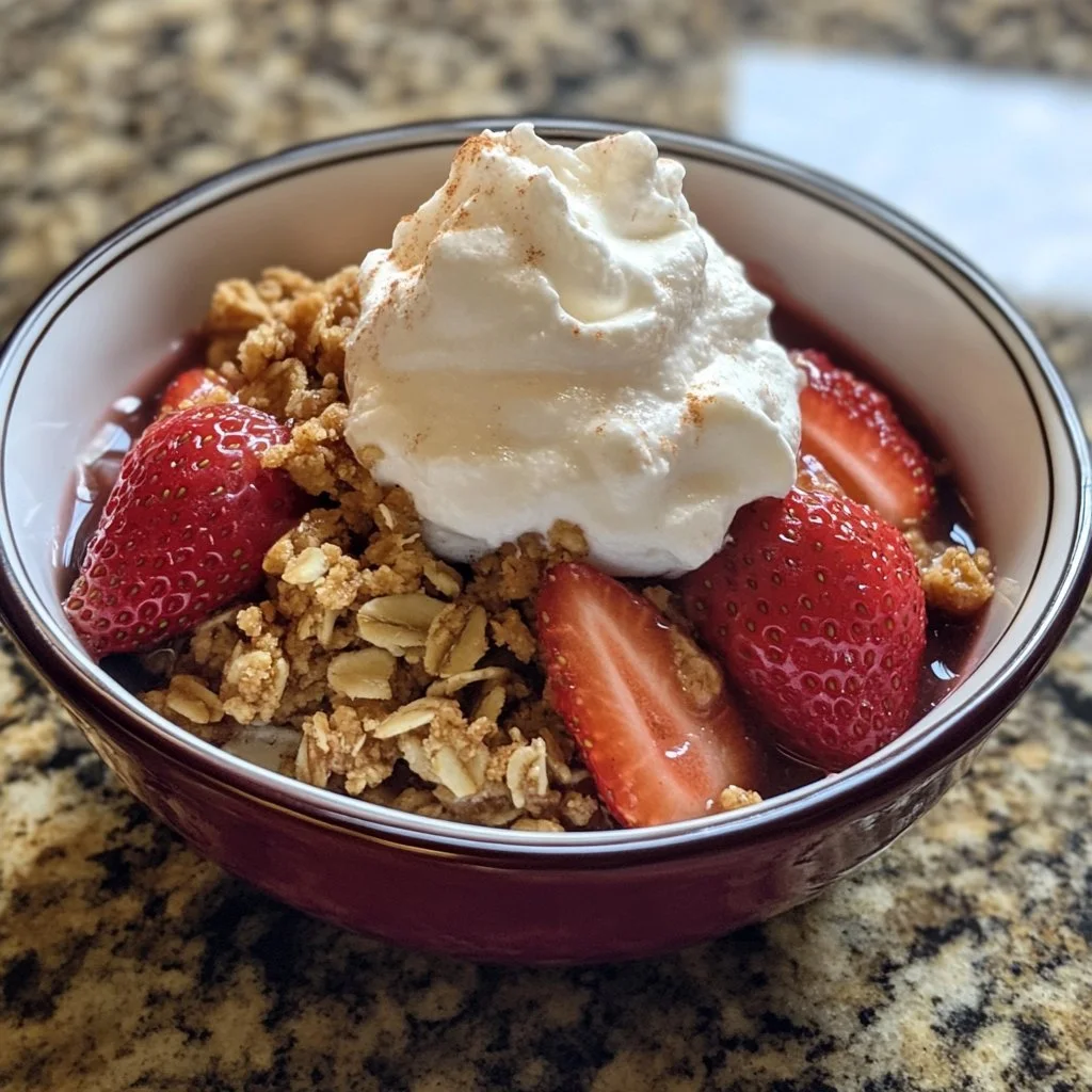 Delicious fresh strawberry crumble with a golden crunchy topping