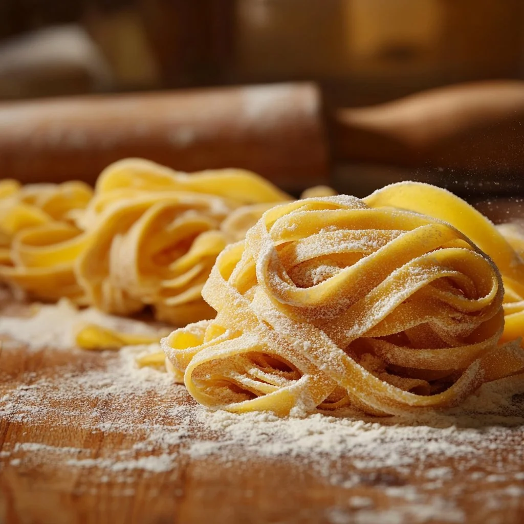 Gordon Ramsay's homemade pasta recipe preparation with fresh ingredients.