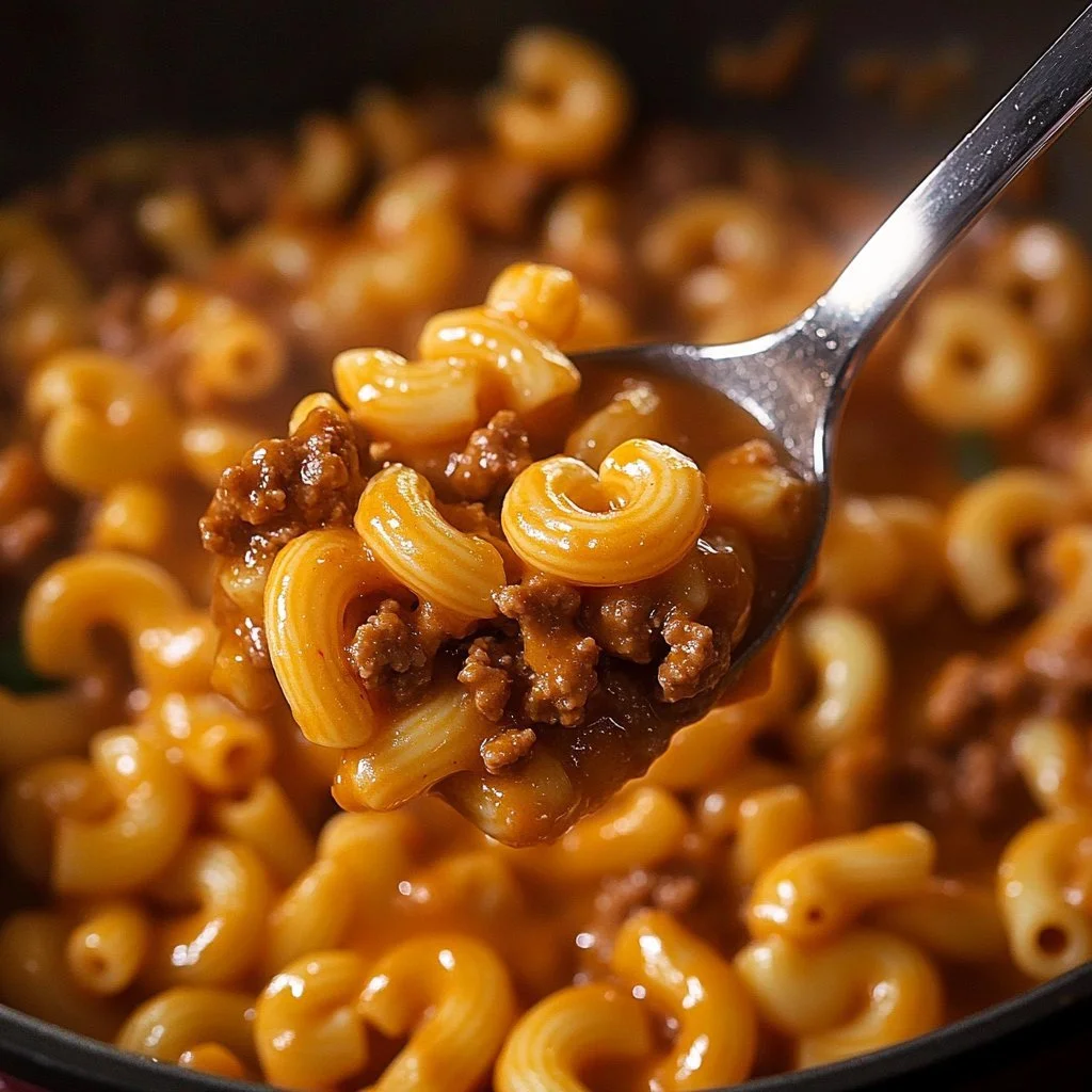 A serving of Hamburger Helper with ground beef and vegetables in a bowl.