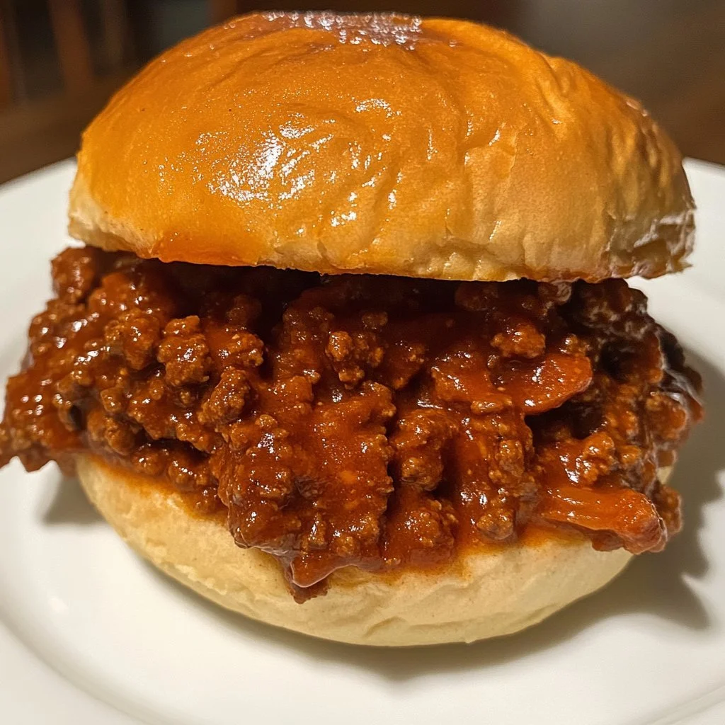 Delicious homemade sloppy Joe sandwich served on a plate with toppings