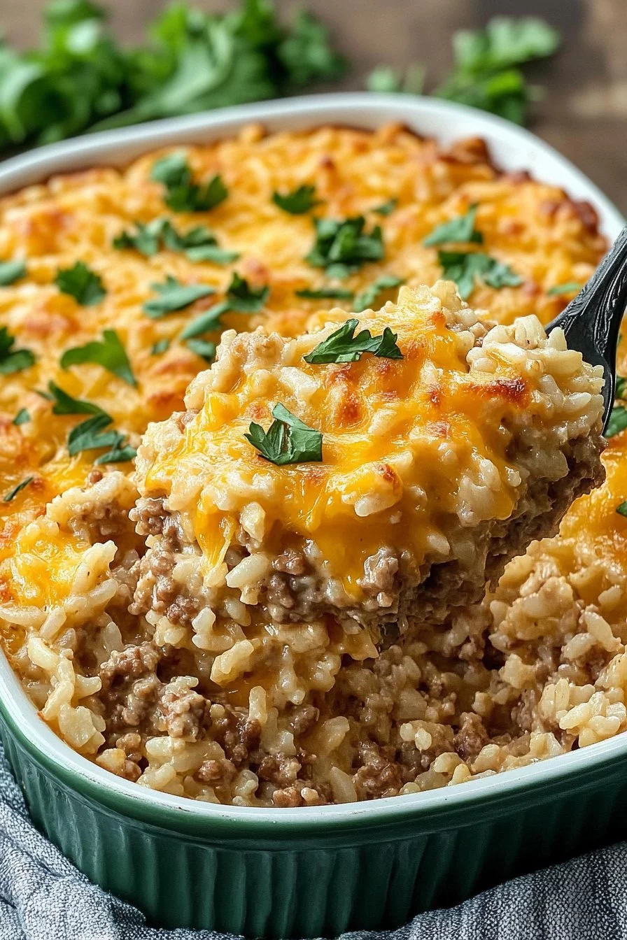 Cheesy Hamburger Rice Bake