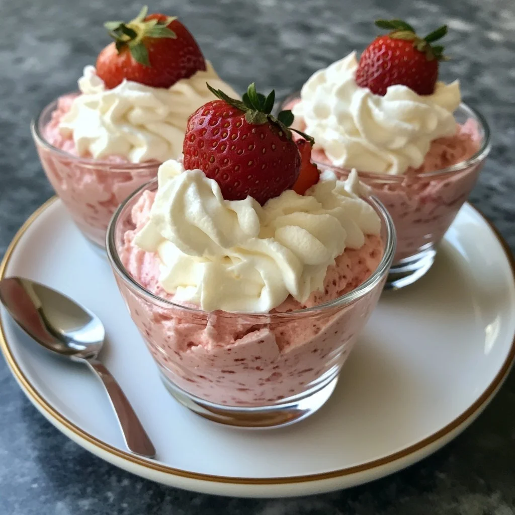 Delicious light and fluffy strawberry mousse dessert in a serving bowl