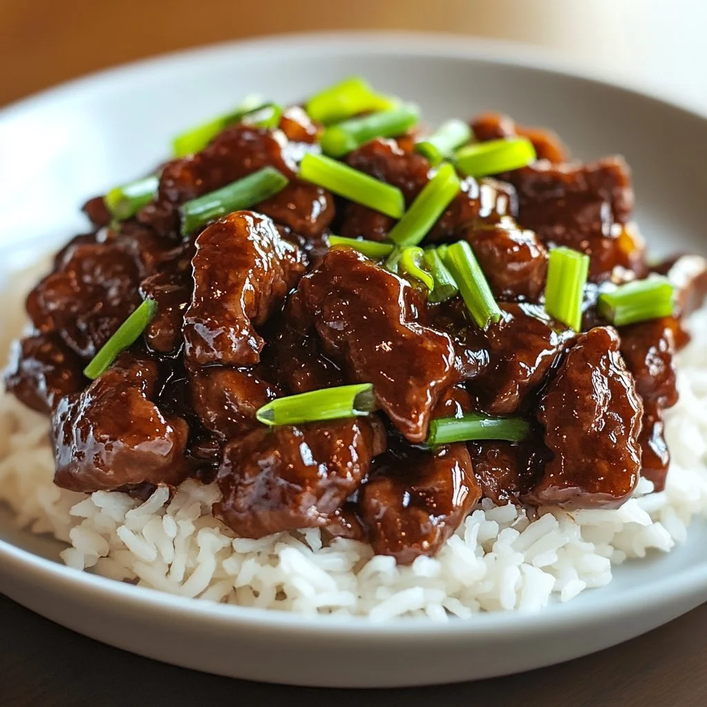 Bowl of Mongolian Beef served with rice and vegetables