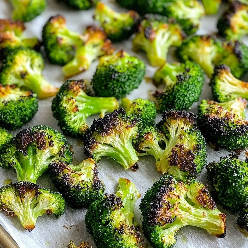 Delicious Oven-Roasted Broccoli served on a plate with spices
