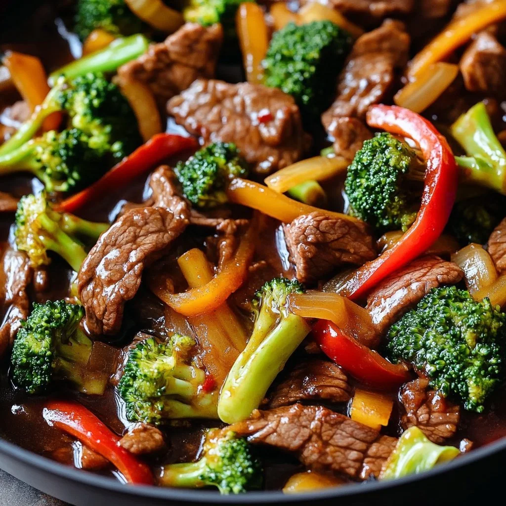 Quick and simple beef stir fry with fresh vegetables served in a bowl