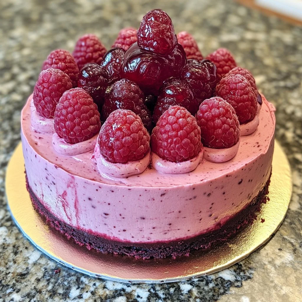Raspberry Mousse Cake Filling in a decorative cake layer