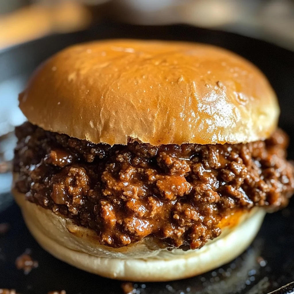 Homemade Sloppy Joe served on a bun with toppings