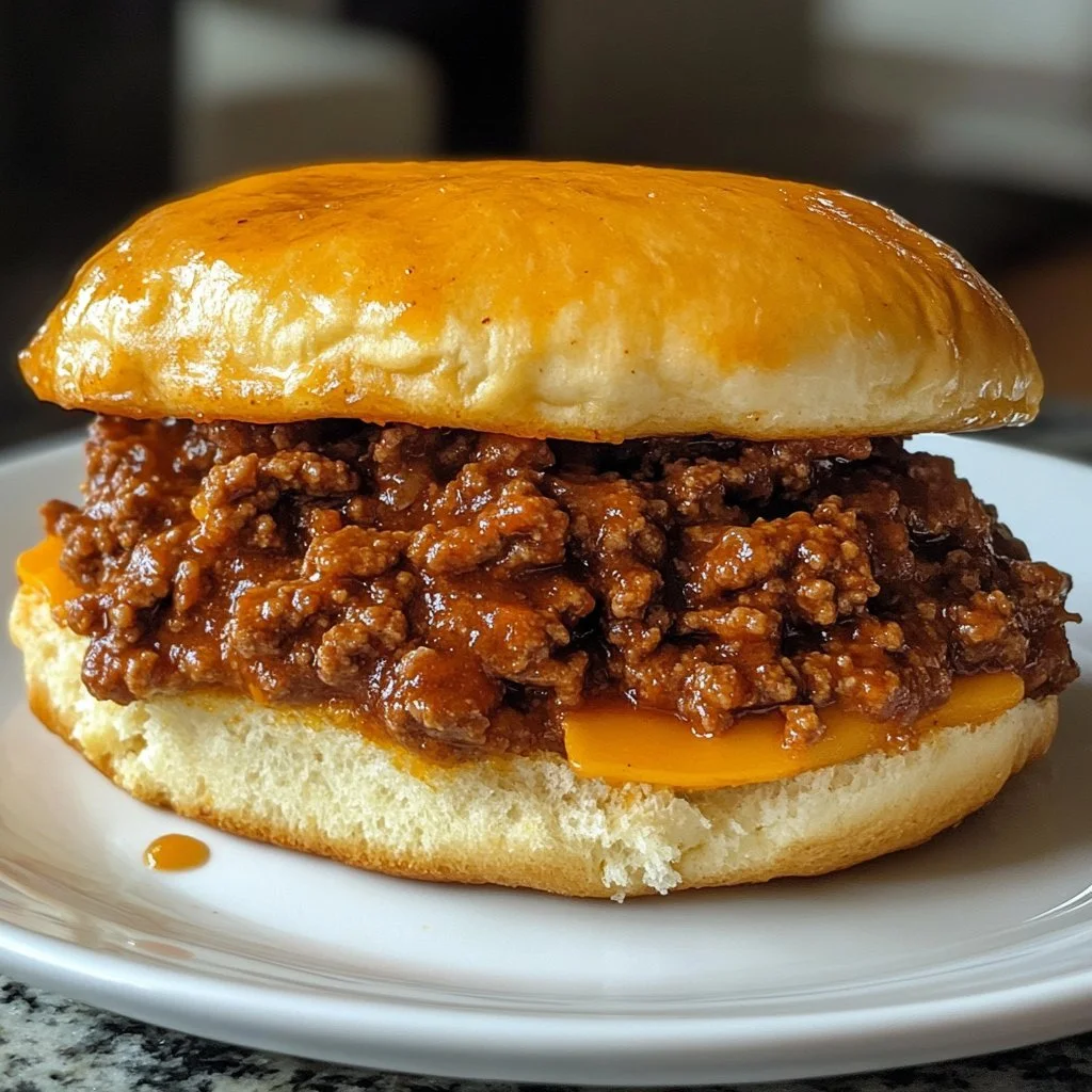 Delicious homemade Sloppy Joes served on a bun with toppings.